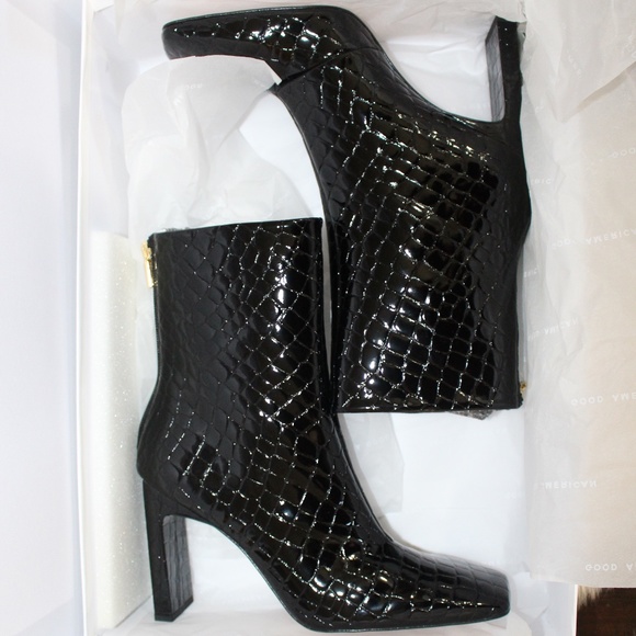 Good American, Square Toe Croc Embossed with Block Heel and back zipper boot - Picture 3 of 14